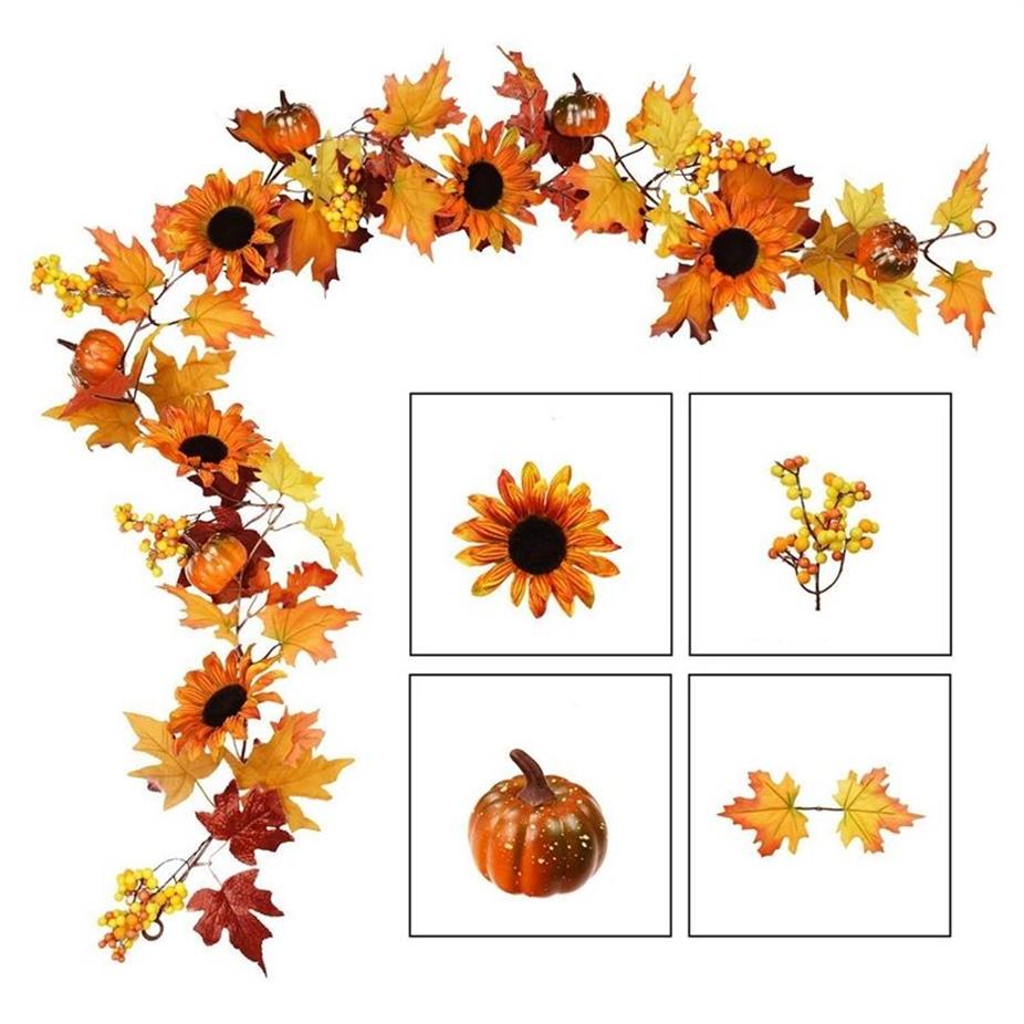 Big Deal 177cm Berries Artificial Maple Leaf Berries Sunflower Pumpkin Garland Hanging Vine Decoration Automne Fall Wedding Party Thanksg 1235S