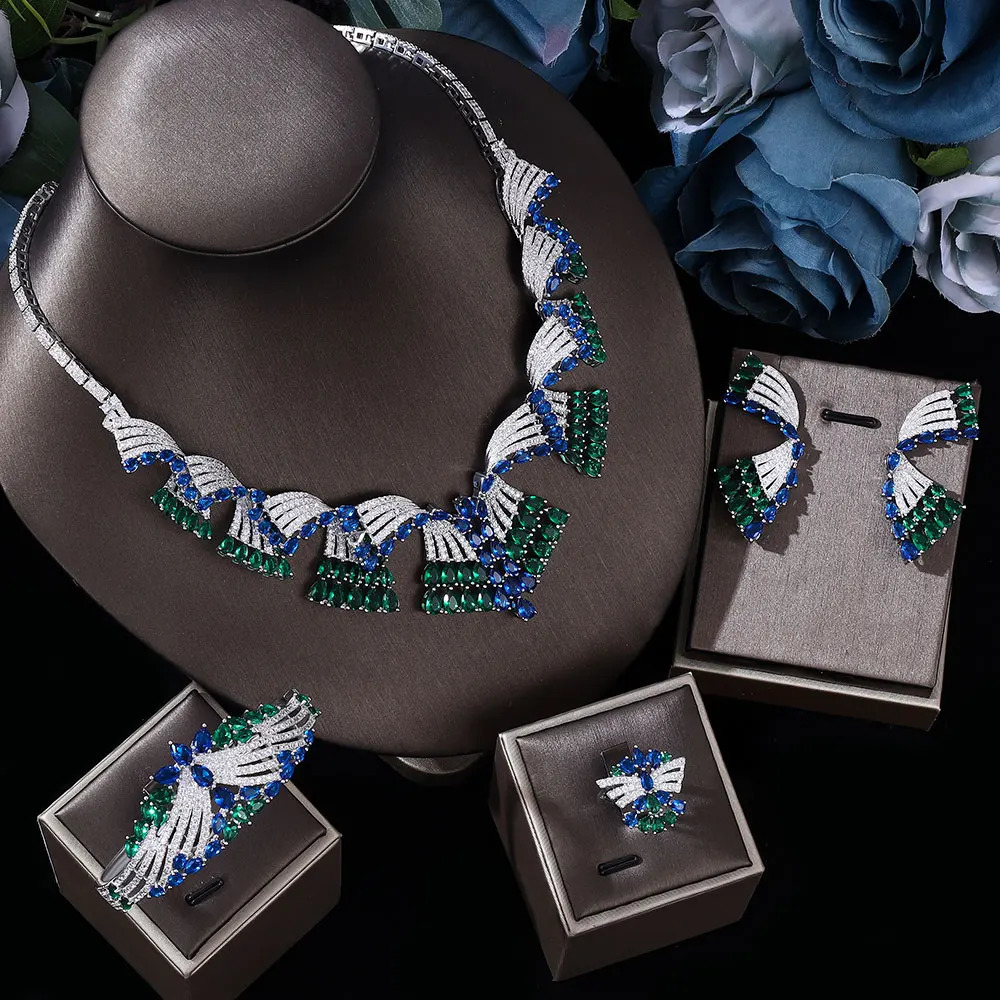 4 -delige set Bridal Zirconia Volledige sieraden voor dames feest luxe Dubai Nigeriaanse CZ Crystal Wedding 231221