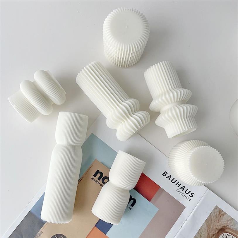 Bougies Cylindrique Grand Pilier Bougie Moules Nervuré Esthétique Silicone Moule Géométrique Abstrait Décoratif Rayé Cire De Soja M259s