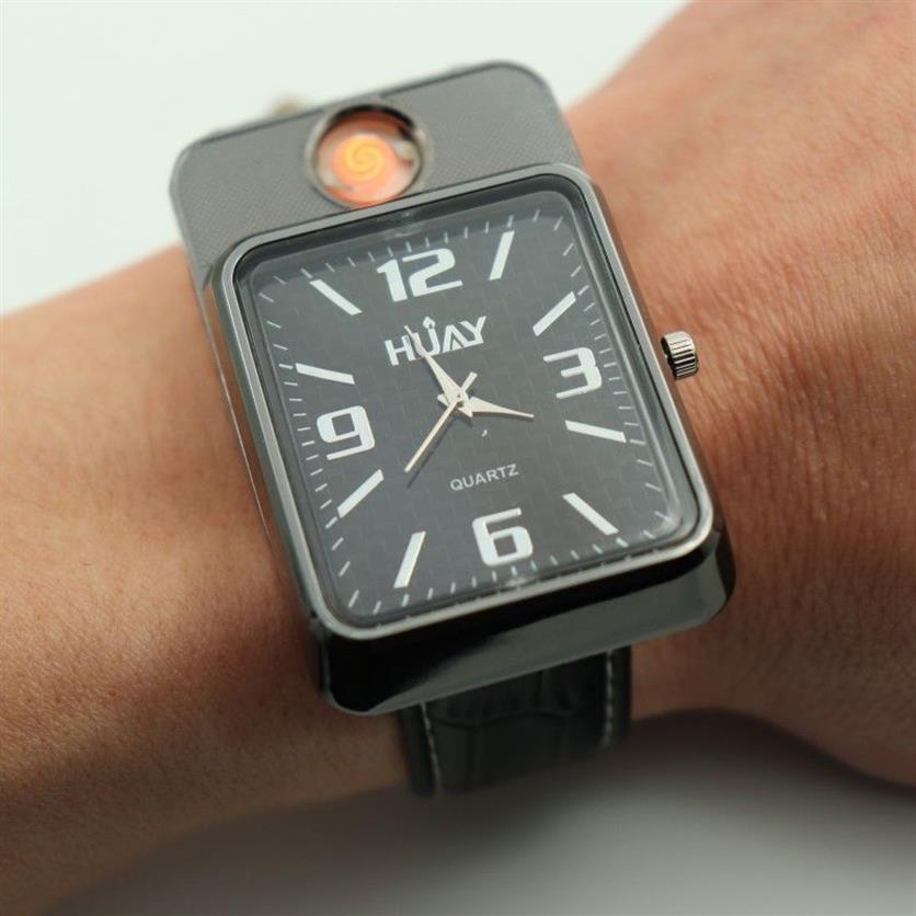 2018 Neue leichtere Uhren für Männer Sport Quarz Uhr Fashion USB laden Flameless Zigarette leichter militärisch lässiges Armbanduhren 278b