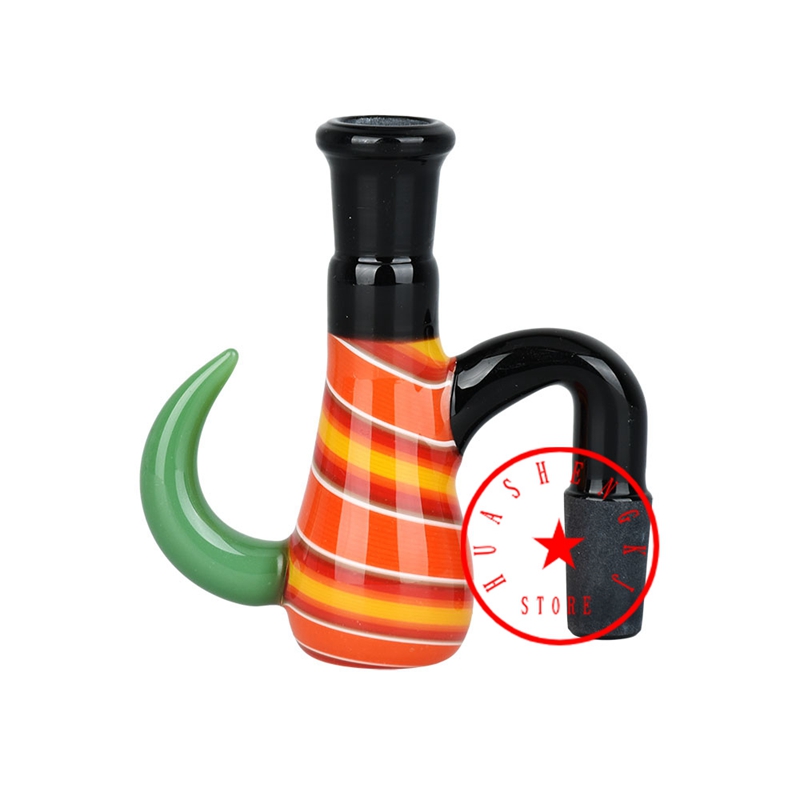 Horned Wonder Colorful 14mm Manlig Kvinnlig gemensam rökning Dry Ash Catcher Herb Tobacco Oil Rigs Filter Glass Waterpipe Bong Convert Wig Wag Hookah Cigaretthållare DHL