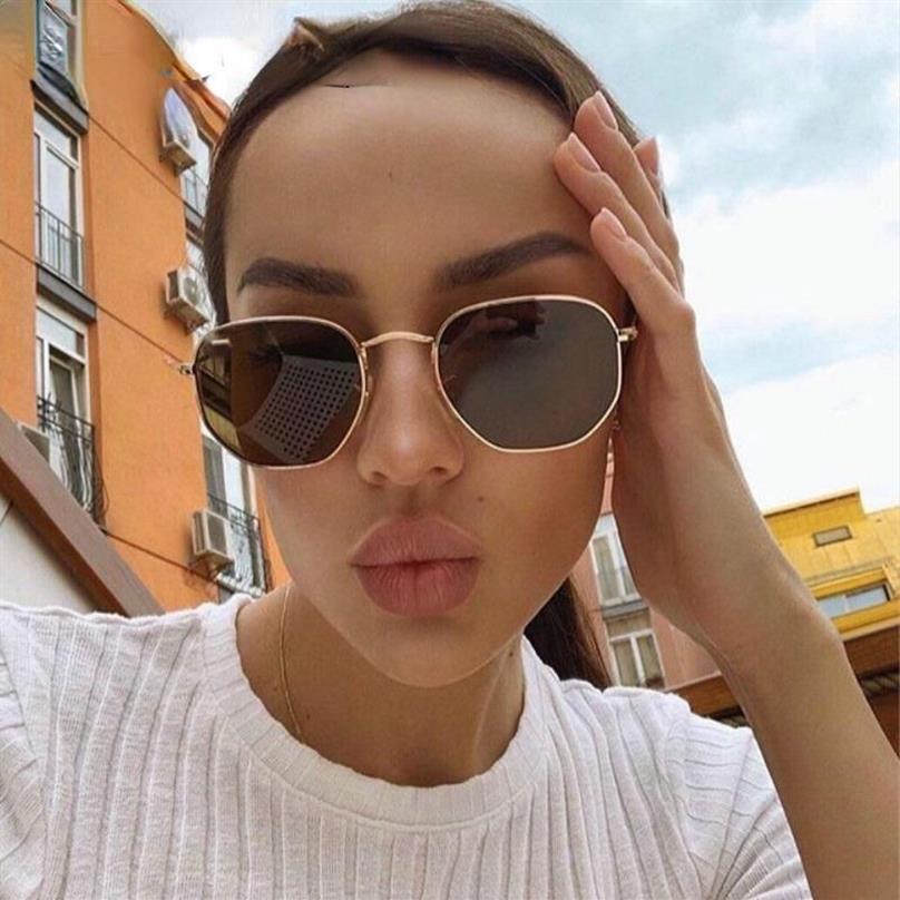 Sunglasses Men Sunglases Hexagon Sun Glasses Women Metal Frame Fishing Gold Tea Eyewear Lentes De Sol Hombre Okulary UV400244Q