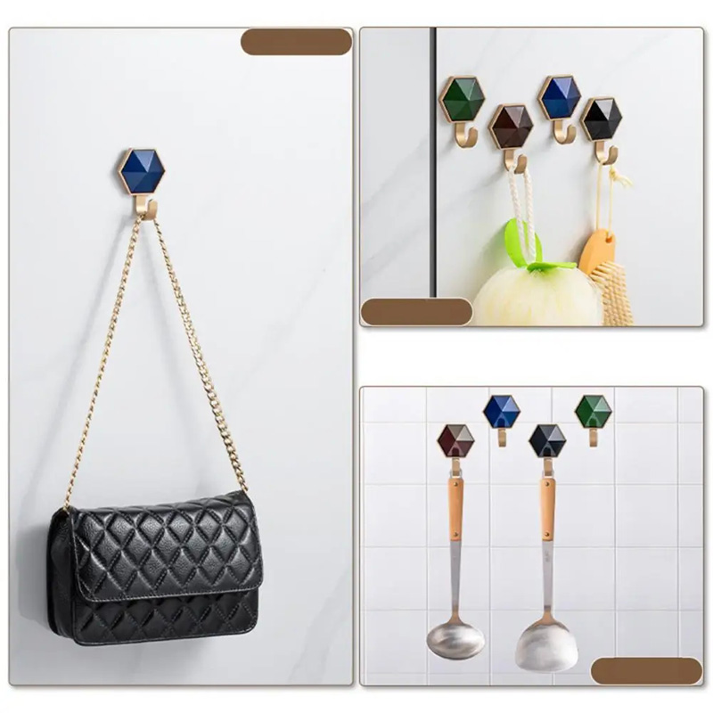 Modern Stylish Design Coat Hooks Hex Hook Agate Coffee Stylish Functional Wall Hooks Hexagonal Punch-free Design LX6299