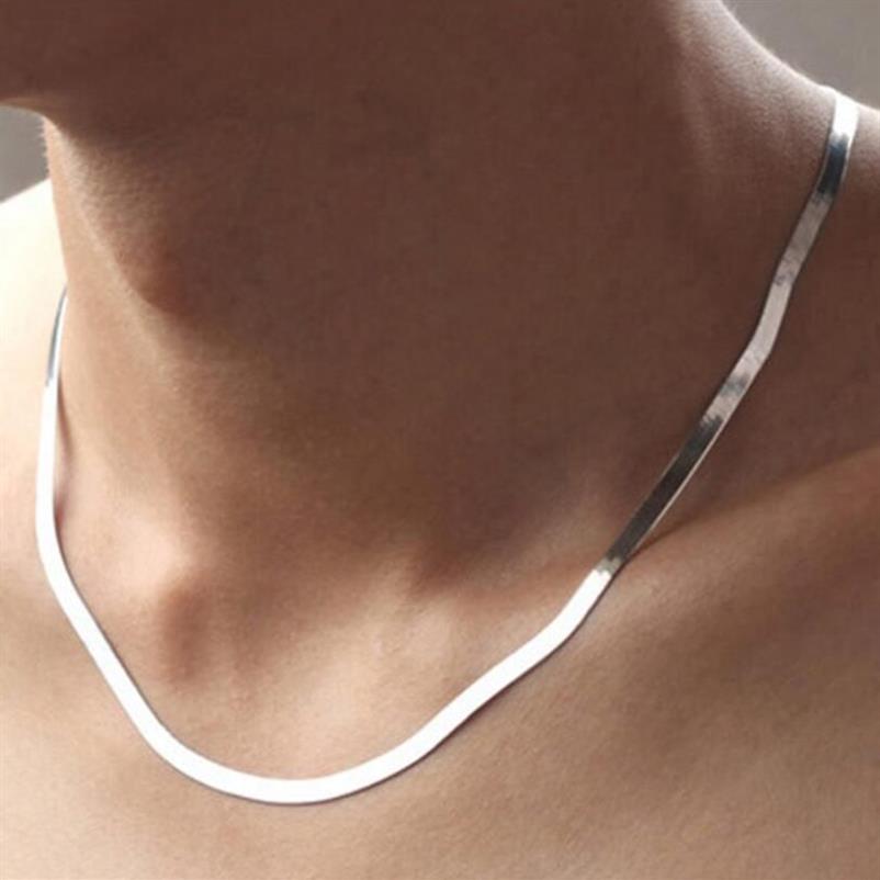 2021 Unisex Flat Snake Bone Chain Necklace 45cm 50cm Blade Choker For Women Men 925 Silver Jewelry SAN3218M