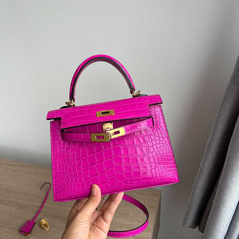 Akilyle Luxo Designer Totes Bolsa Rosa Vermelho Crocodilo Padrão Cabeça Camada Bolsa De Couro Moda Bolsa De Couro Genuíno Bolsa Crossbody Bolsa De Beleza Doce Na Moda