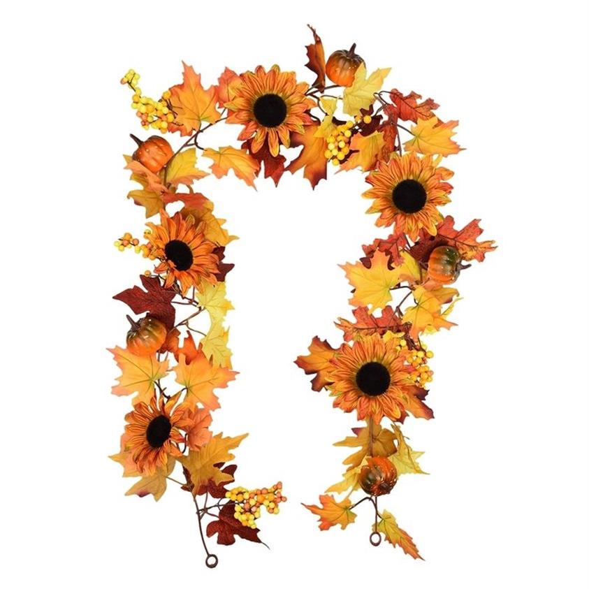 Big Deal 177 cm Artificial Maple Leaf bär Sunflower Pumpkin Garland hängande Vine Decoration Autumn Fall Wedding Party Thanks GG 1282A