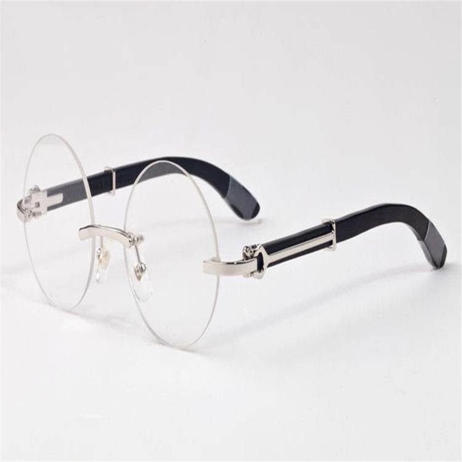 Men Ronde bril Clear Lens Fashion Sports Heren Zonnebril Dames Buffalo Horn Volle Randless houten bril met doos Lunett2840