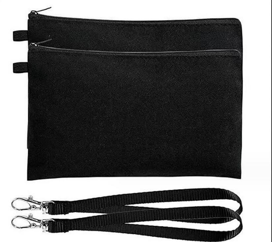 sacolas cosméticas de lona diy saco de lápis longo de grande capacidade com pulso bege preto