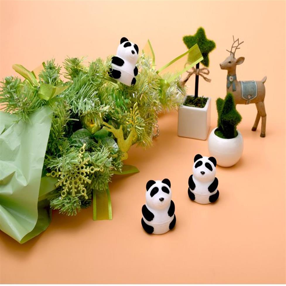 Einfache sieben niedliche Tier-Ringbox aus Kunststoff mit Beflockung, Schmuck-Display, Ohrstecker-Etui, Schwarz-Weiß-Panda-Jewerly-Container264Y