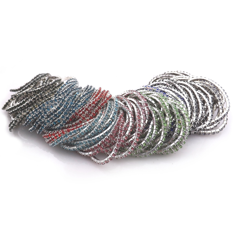 Bracelets en strass multicolores pour femmes, 48 piècesà une rangée, vente en gros