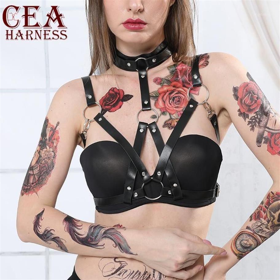 Belts CEA Fashion Leather Harness Women Jeans Pants Garter Waist Neck Body Straps Bondage Gothic Clothing Punk Erotic Chest Belt1214t