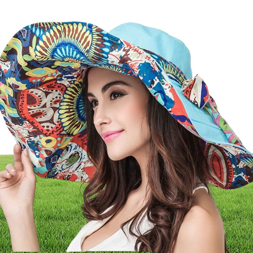 Güneş şapkaları kadınlar için yaz büyük plaj şapkası çiçek baskılı geniş ağzına kadar şapka bayanlar zarif şapkalar kızlar tatil turu şapka aksesuarları1126387