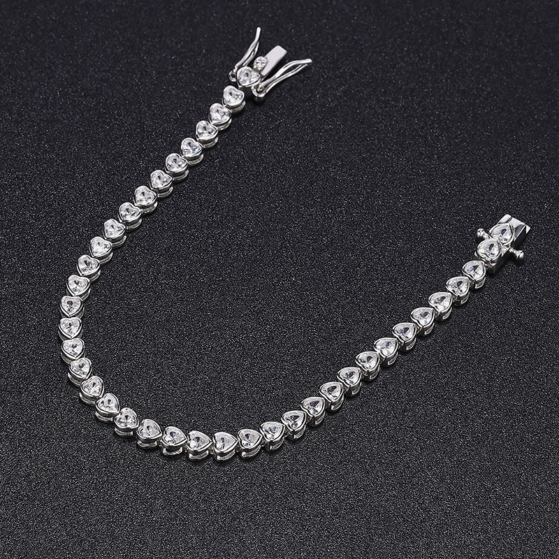 Bracelet en diamant Moissanite en forme de cœur, tendance, 3mm, en argent Sterling 925 véritable, bijoux de mariage, de fiançailles, pour femmes et hommes