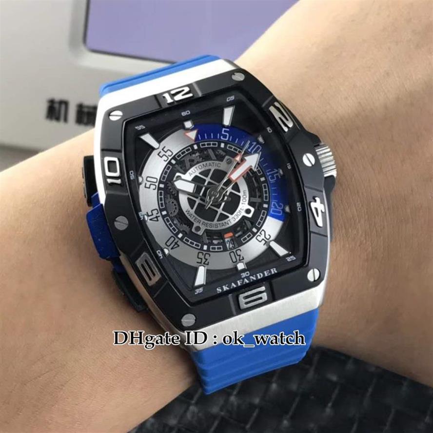 NIEUWE SARATOGE SKF 46 DV SC DT MIYOTA Automatic Mens Watch Skafander Blue Rubber Strap Hoge kwaliteit goedkope heren Sport Watches2685