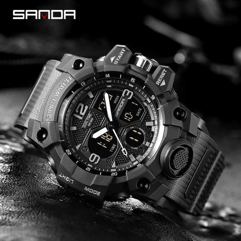 Sanda Men Military Watches G Style White Sport Watch LED Digital 50m Waterproof Watch S Thock Man Clock Relogio Masculino G1022181T