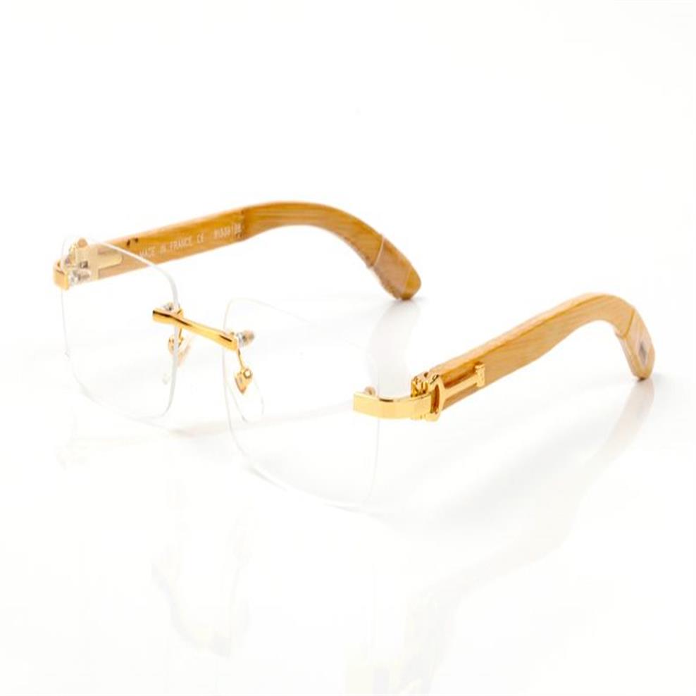 Model Plain Mirror Glasses Men Eyeglasses Decor Alloy Frame Semi Rimless Buffalo Wood Legs Men Sunglasses lunettes de soleil h214B