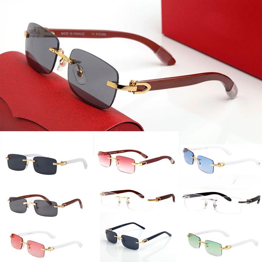 france Famous Brand Sunglasses Men Glass Rimless carving gold Wooden Bamboo Legs Buffalo Horn Natural Sun glasses occhiali lunette201A