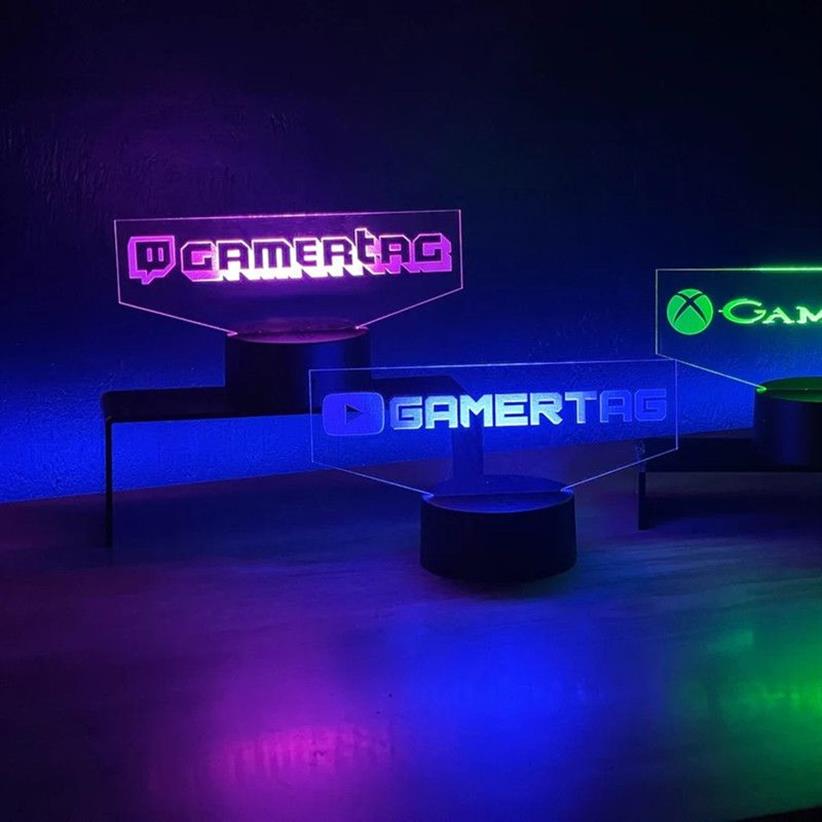 Personalisierte Gamer Tag 3D LED Night Light für Twitch Laser Gravur Custom Benutzername Neonschild Lampe für Spielzimmerdekor 2206233042