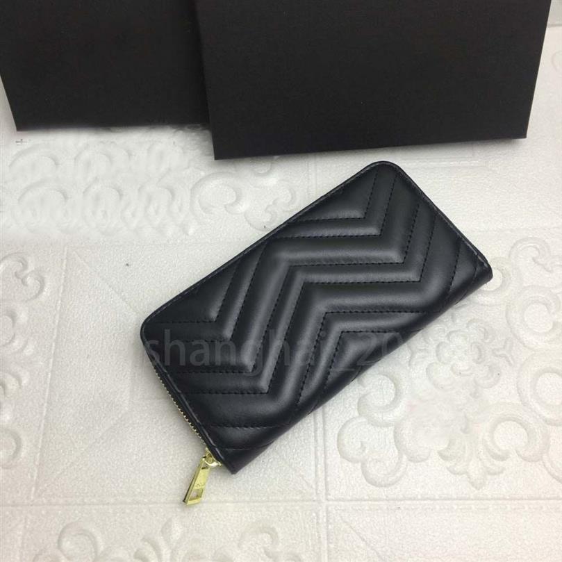 Women wallet black Zig Zag wallets Credit card holder leather long zipper marmont Coin purse Fashion love clutch wallets272K