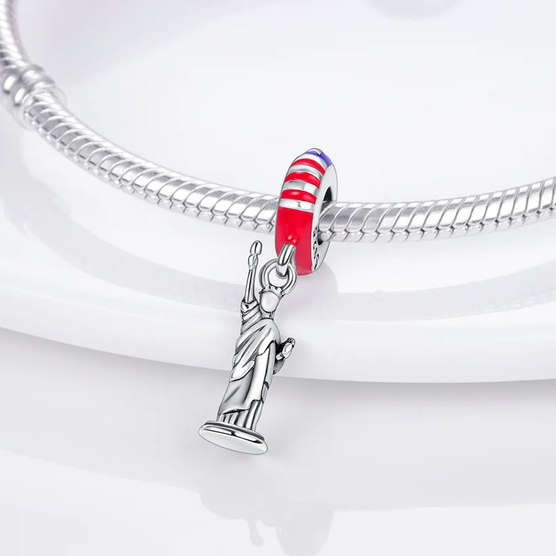 Silver Eagle et America Flag penche 925 STERLING Silver Statue of Liberty Charm Beads Fit Pando Bracelet Collier Bijoux DIY