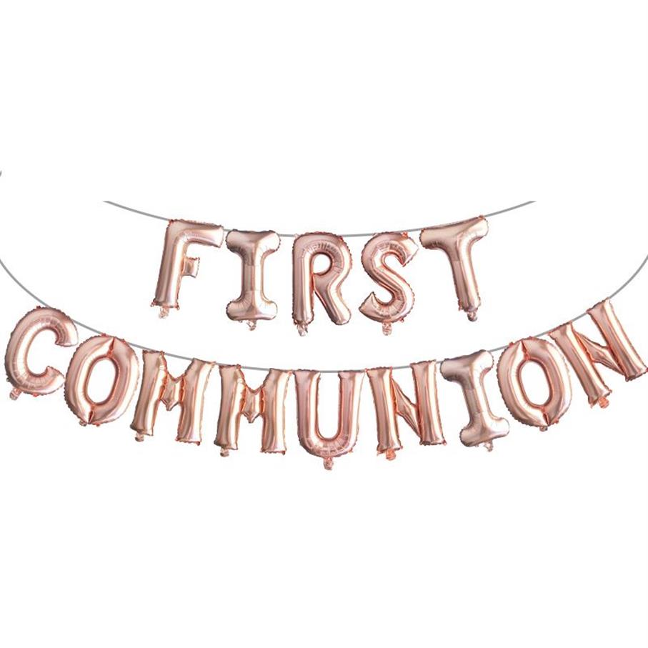 First Holy Communion Gold Balloons Bunting Banner Religious 1st Confirmation Christening Wall Decoration Po Props Ballon L167C