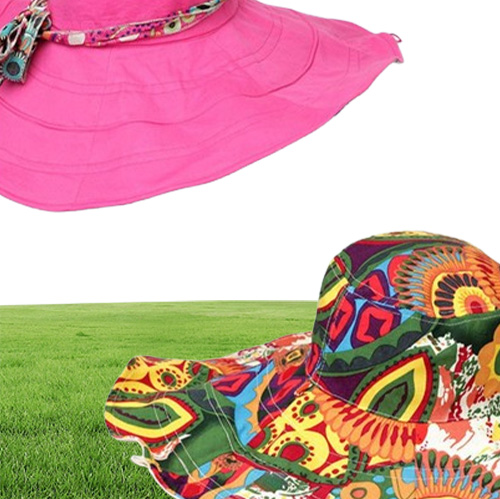 Sol sombreros para mujeres verano gran sombrero de playa flor impresa sombreros anchos damas elegantes sombreros elegantes para niñas accesorios para el gorro de vacaciones3976780