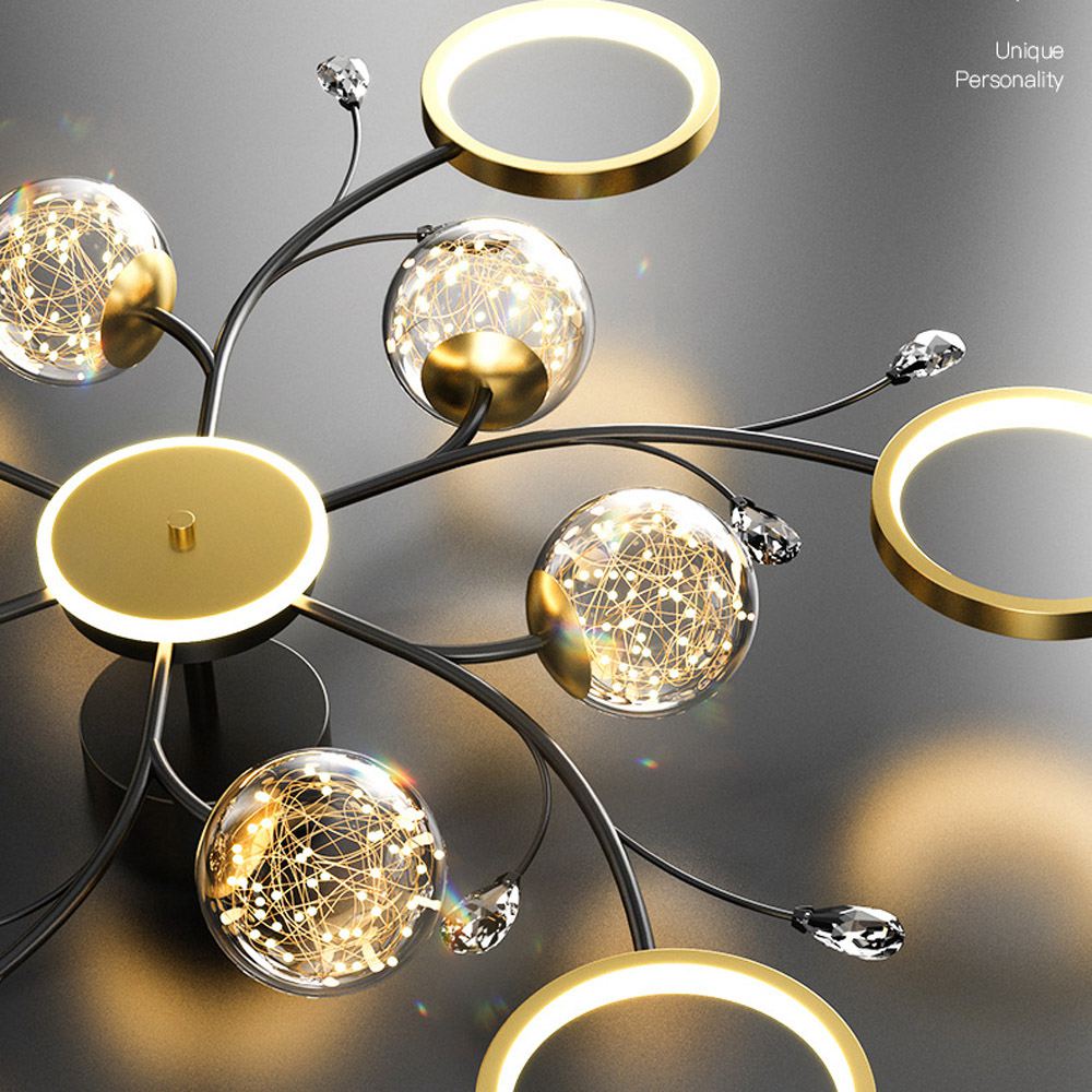 Parlor LED Ceiling Lamp Modern Glass Ball Star Living Room Bedroom Suspension Light Luminaire Gold Crystal Chandelier Home Decor