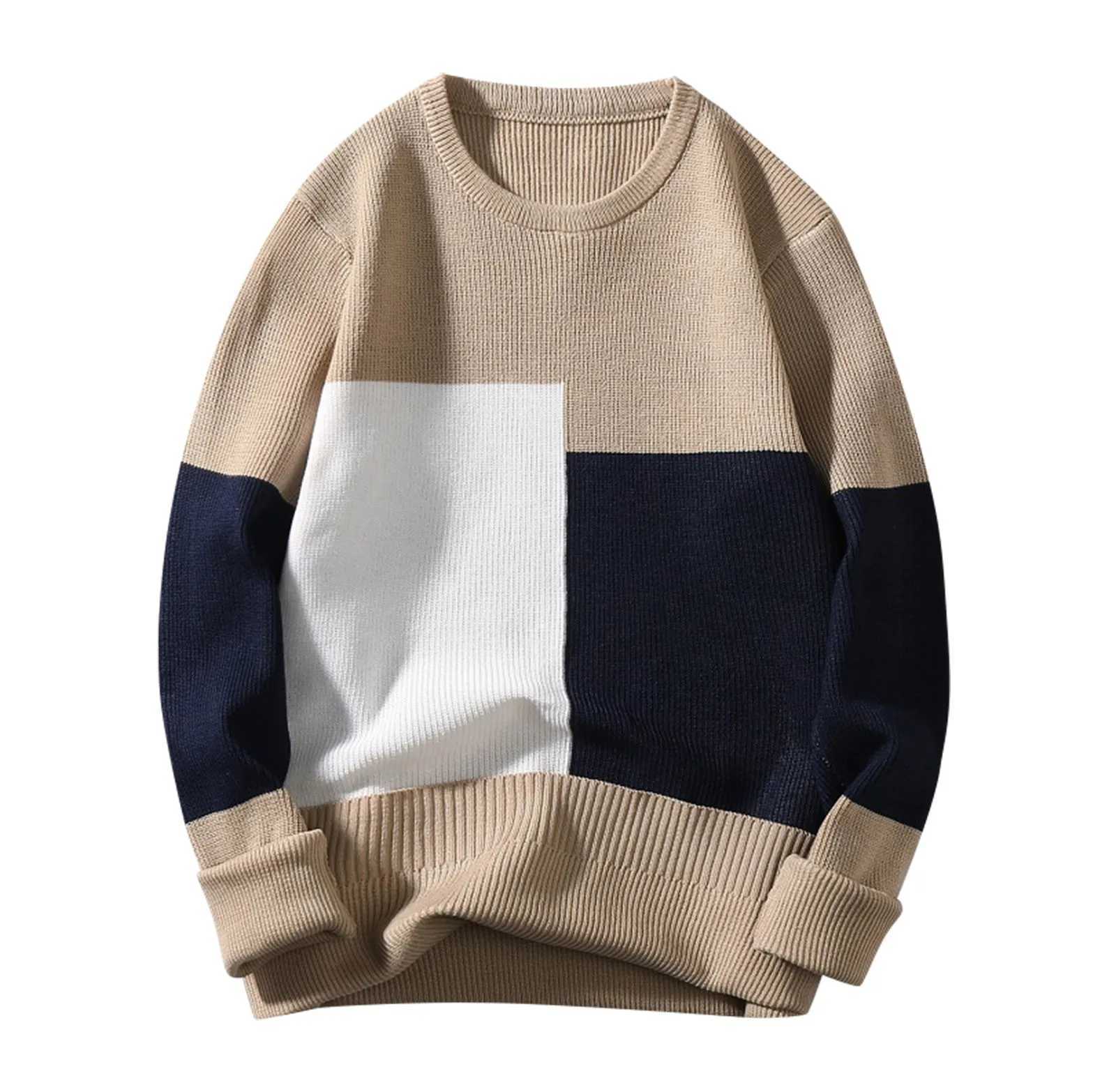 Herrtröjor Male Autumn and Winter Wool Sweater Round Neck Pullover Bottoming Shirt Color Matching All Matching Overdized Winter Coat Men J231220