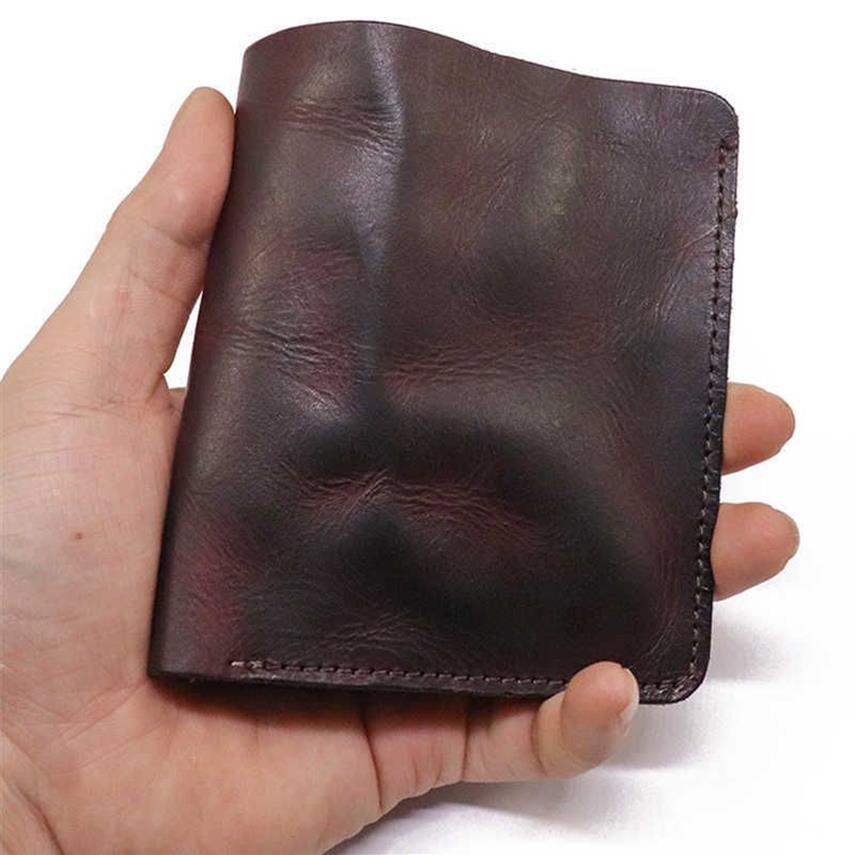 Portefeuilles 2022 Echte lederen portemonnee voor mannen Vintage gerimpelde korte tweevoudige man Compacte portemonnee Holder Vertical Pocket Money Bag T2211284S
