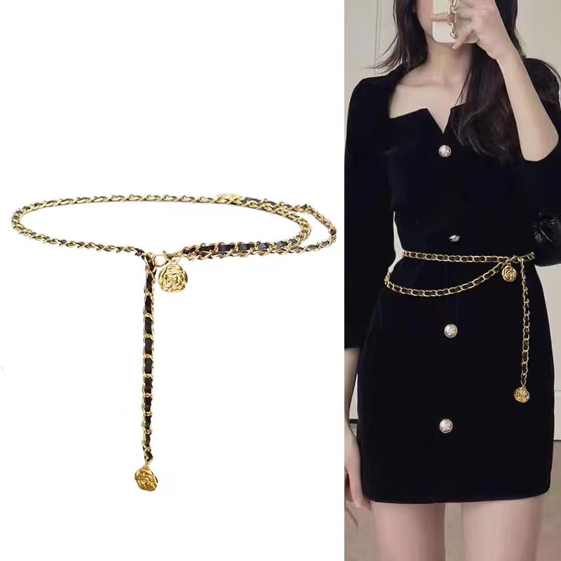 Belt metal waist chain retro women`s belt jeans dress coat sweater accessories black gold chain women`s fashionable belt