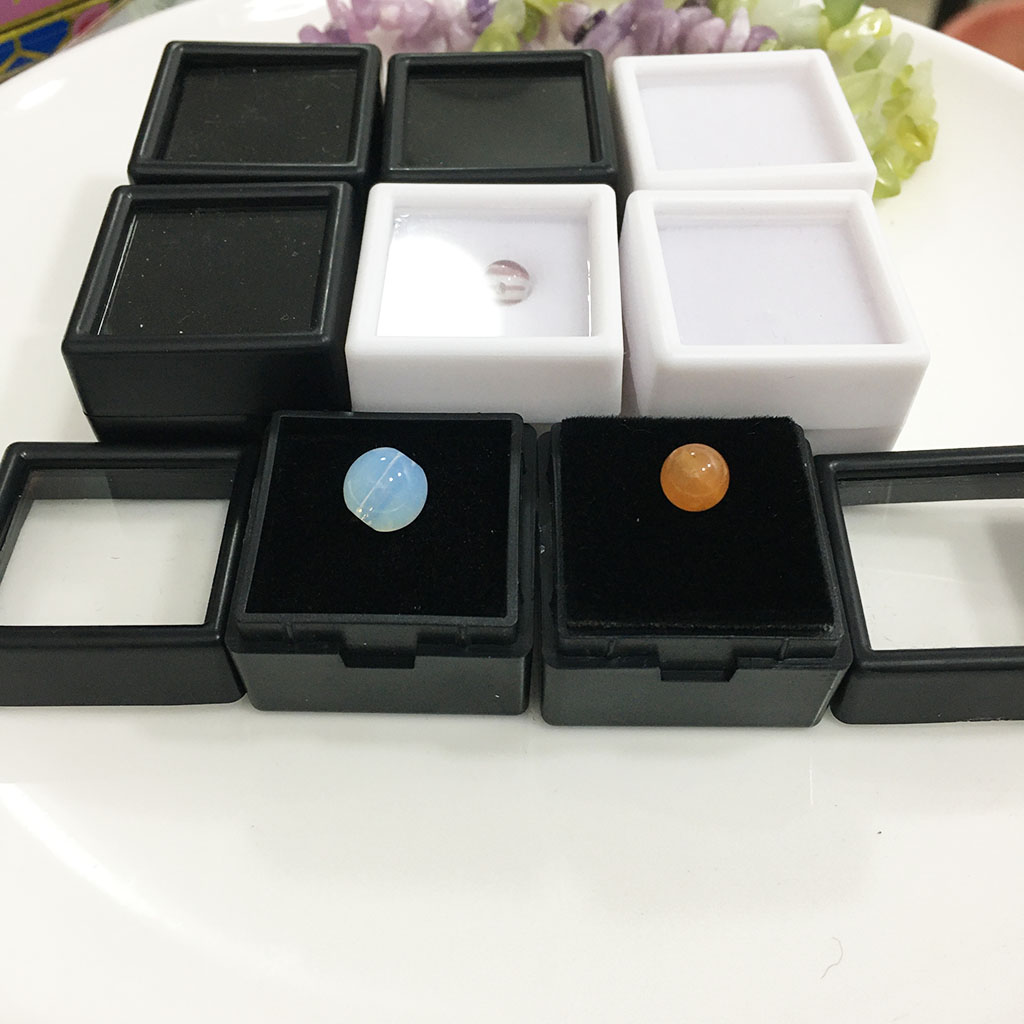White Black Cushion Square Box 3*3*2.3cm Gemstone Storage Acrylic Display Jewelry Bare Diamond Gift Soft Sponge Loose Case