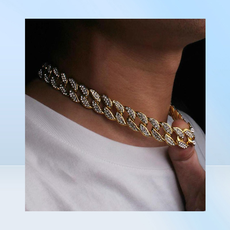 Iced Out Bling Rhinestone Golden Finish Link Chain Necklace Men039S HI315O1692969