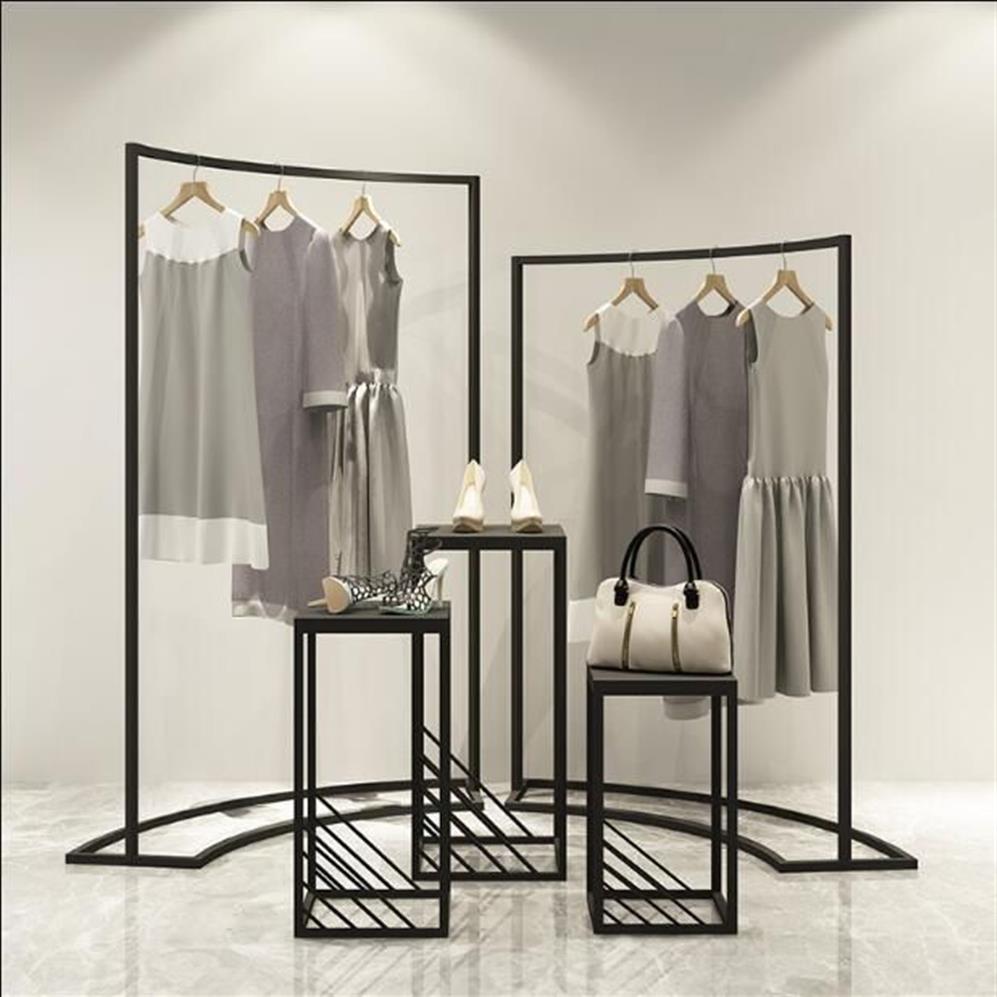 Hangers & Racks Clothing Store Display Rack In The Island Cabinet Women's Shop Horizontal Bar Iron Art160m