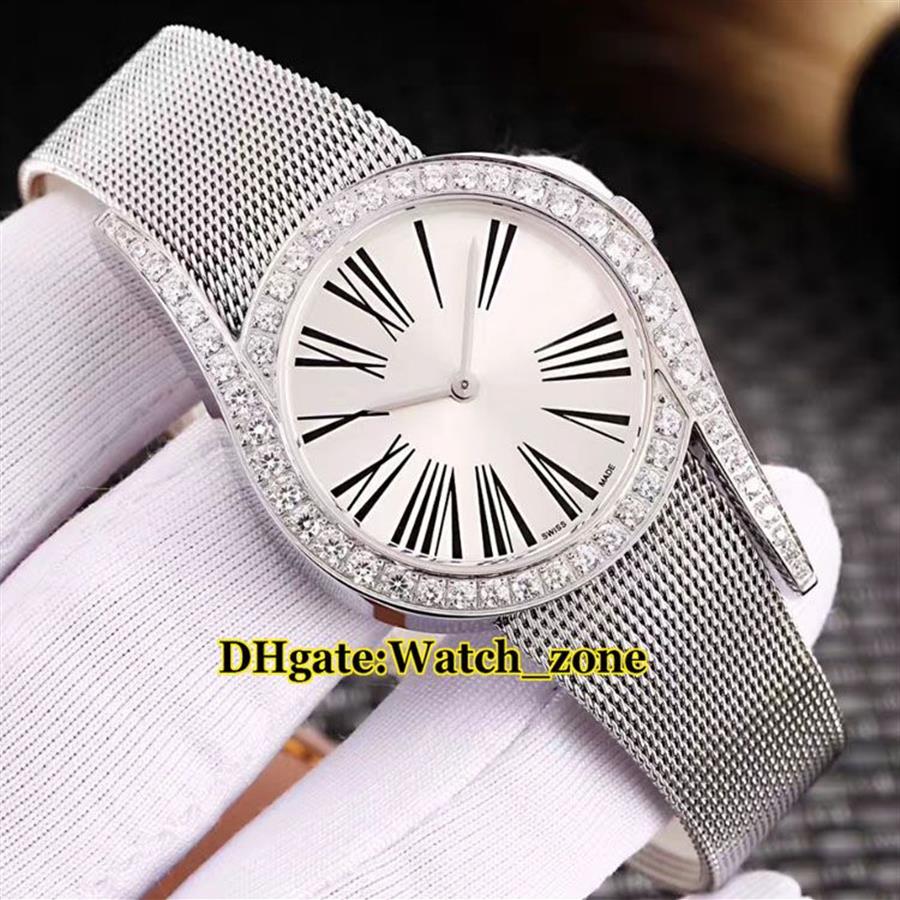 Limelight Gala 32 mm G0A41212 Esfera blanca Reloj de cuarzo suizo para mujer Bisel de diamantes Cristal de zafiro Banda de malla de acero plateado Lady New Wat233t