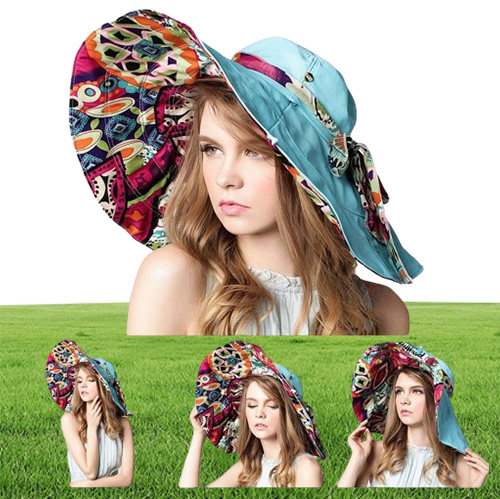 قبعات شمس للنساء الصيف القبعة الشاطئية الكبيرة زهرة مطبوعة قبعات واسعة الحافة السيدات القبعات الأنيقة القبعات جولة العطلات قبعة القبعات 1807967