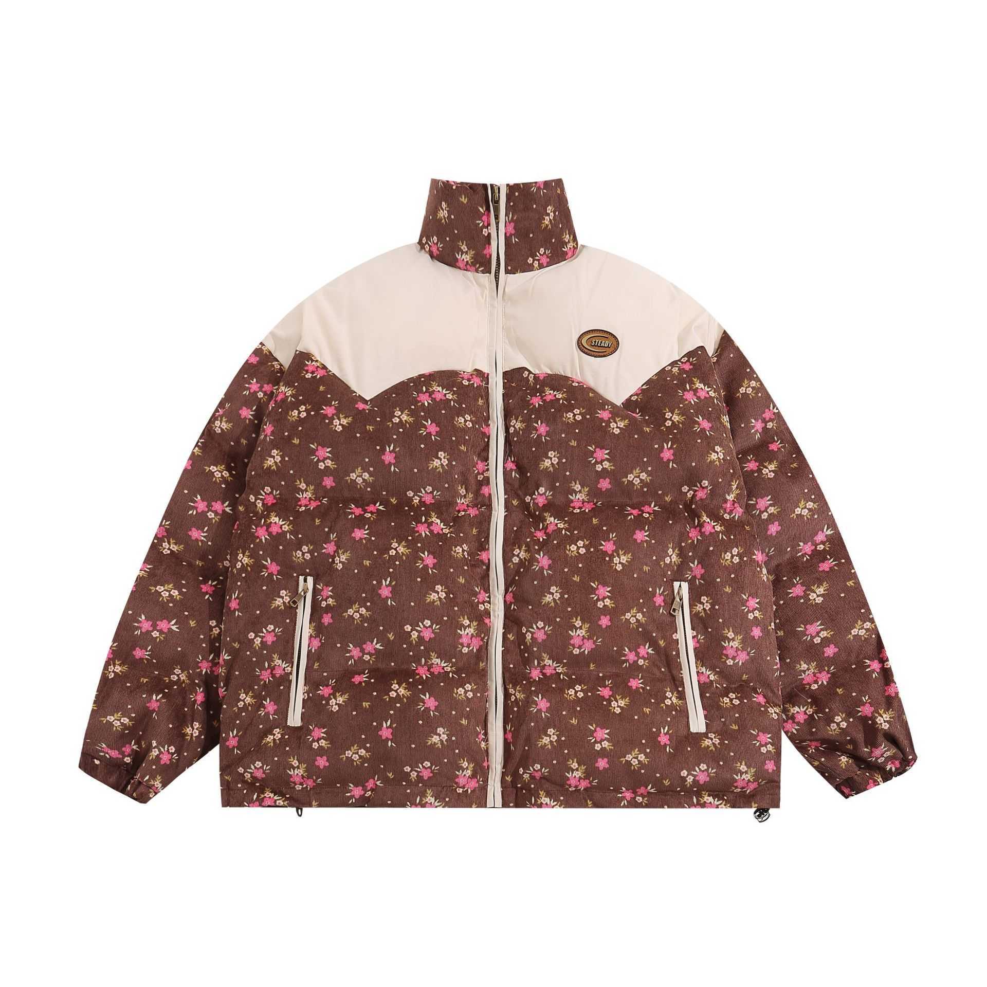 Heren Down Parkas Modestijl Custom Bubble Down Coats Votded Jacket Winter Dikke Dikke Warm Flower Printing Corduroy Puffer Jacket voor mannen 4qkm