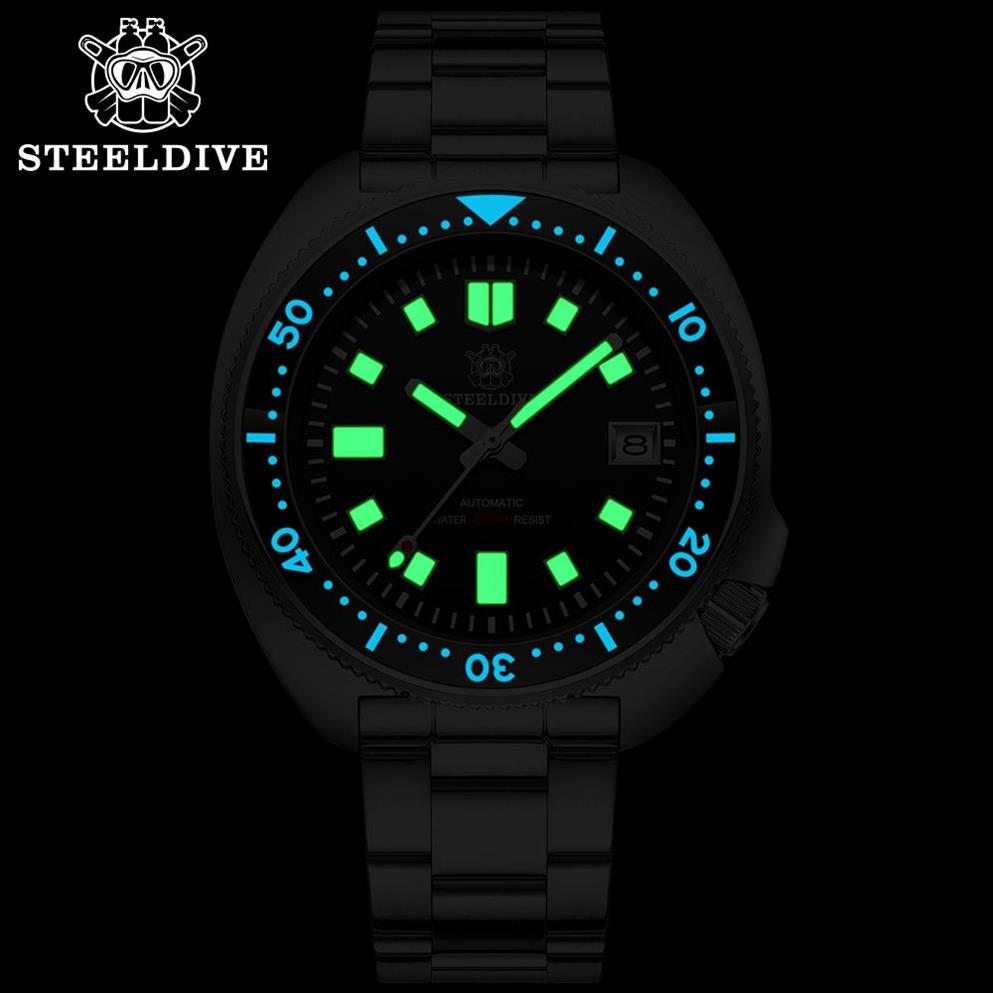 Wallwatches Steeldive SD1970 Fondo de fecha blanca 200m Wate -Proaving NH35 6105 Tortuga Automática Diver Watch 230113185N