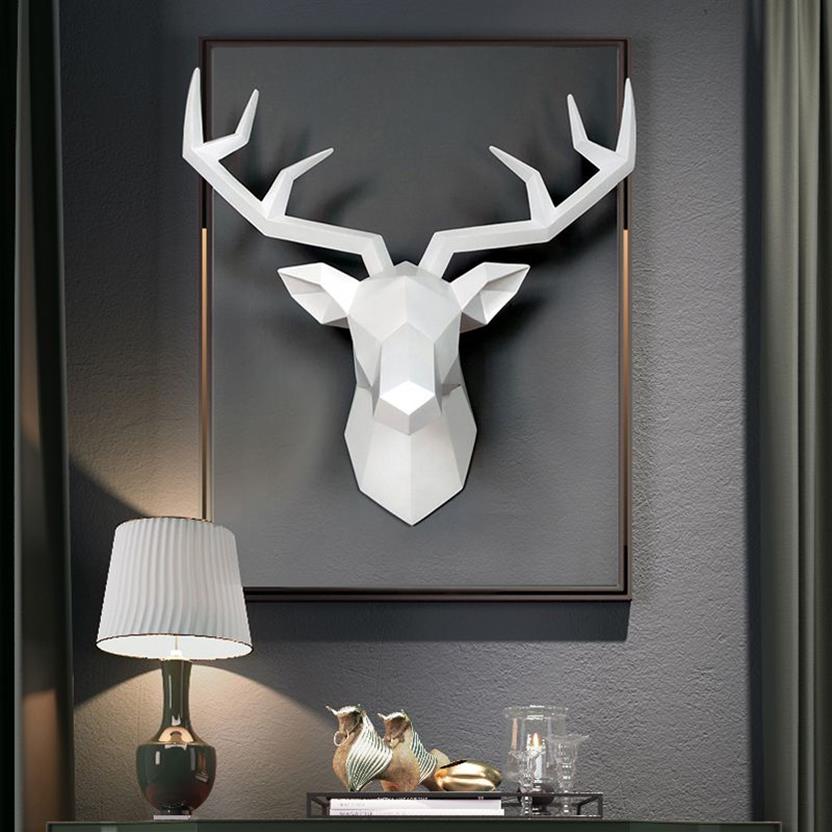 3D Deer Head Rzeźba Dekoracja Dekoracja Akcesoria Geometryczna Deer Głowa Abstrakcyjna rzeźba pokój dekoracje ścienne żywica jelenia statua T257G