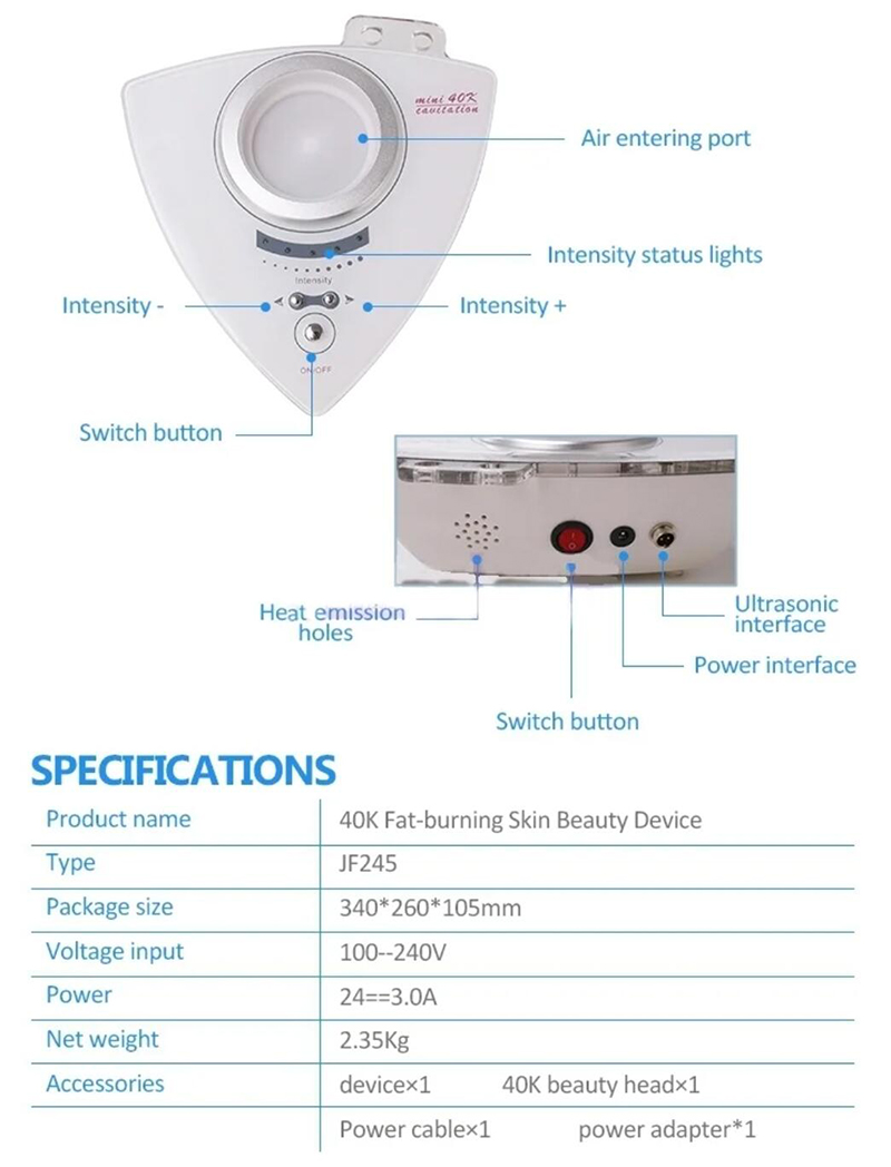 40K Cavitation Anti-cellulite Massager Högfrekvens kroppsskulpturmaskin Fysioterapi Skönhetsutrustning