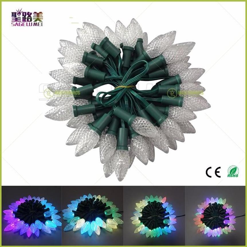 C7 C9 10LOT Ganz wasserdichtes IP68 adressierbares RGB Vollfarben DC12V WS2811 LED Weihnachtspixel String Hellgrünem Draht M264Q