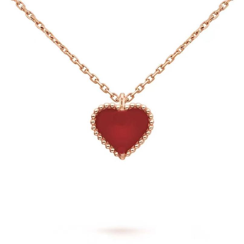 Collier pendentif coeur doux bijoux de créateur colliers d'amour trèfle à quatre feuilles en argent sterling or rose collier en forme de coeur rouge 221e