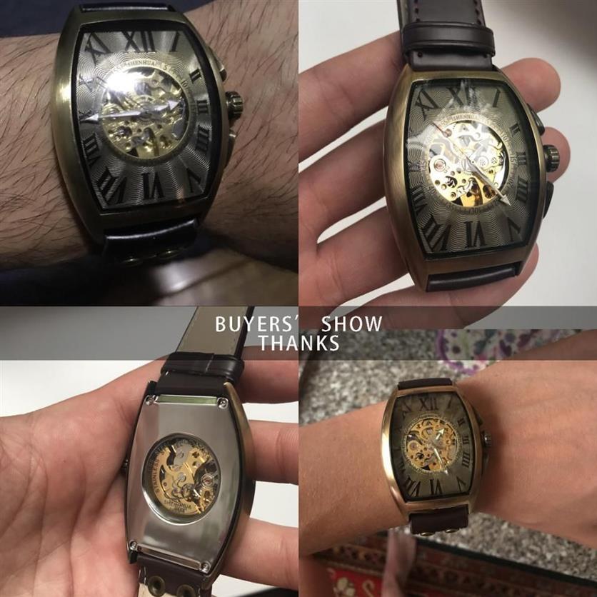 Shenhua 2019 Vintage Automatic Watch Men Mechanische pols horloges heren mode skelet Retro Bronze Watch Clock Montre Homme J190236U