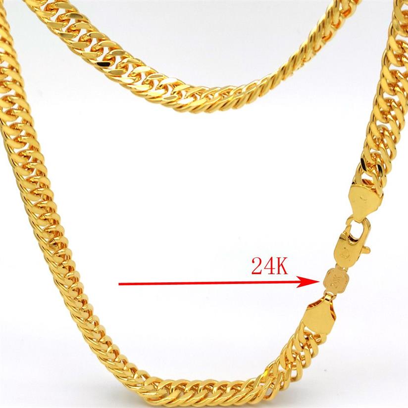 Thai Baht Solid Gold GF Naszyjnik ciężki 88 gramów biżuteria o grubość 4 mm wysokość XP kubańska łańcuch 24 K Stamp Link262N