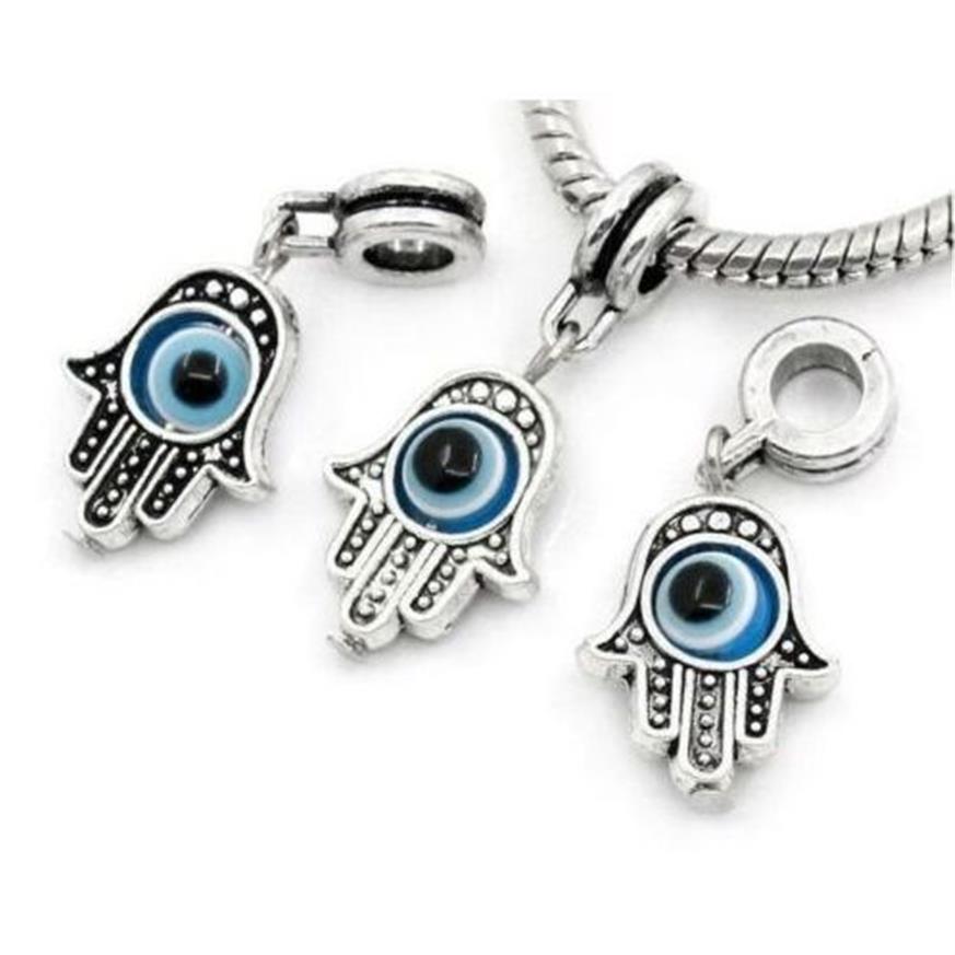 argent plaqué HAMSA Hand Evil Eye Big Hole Charmes Perles de pendaison de pendentif pour bracelet Bijoux de bricolage Faire des résultats 297d