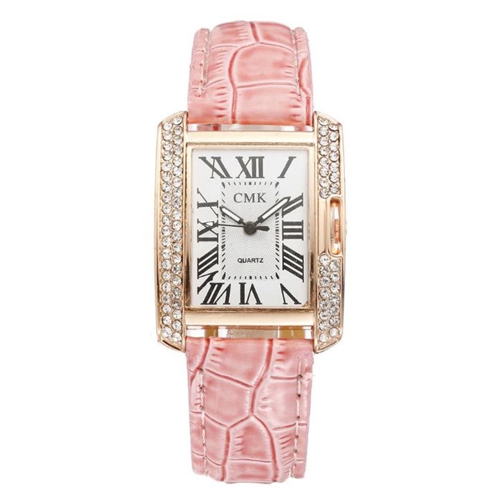 Bonnes valeurs éblouissantes carré de montre cadran tempérament atmosphère des femmes montres diamant colzel quartz watch watch cuir bracelet ladie257h