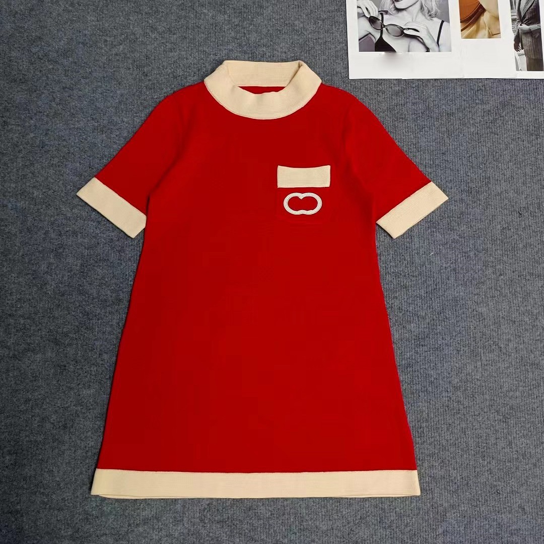 Frauenkleider Designer -Kleid Sommer Neues rundes Neck -Taschenbuchstaben Muster Stoff Kurzarm Kleid Kleid