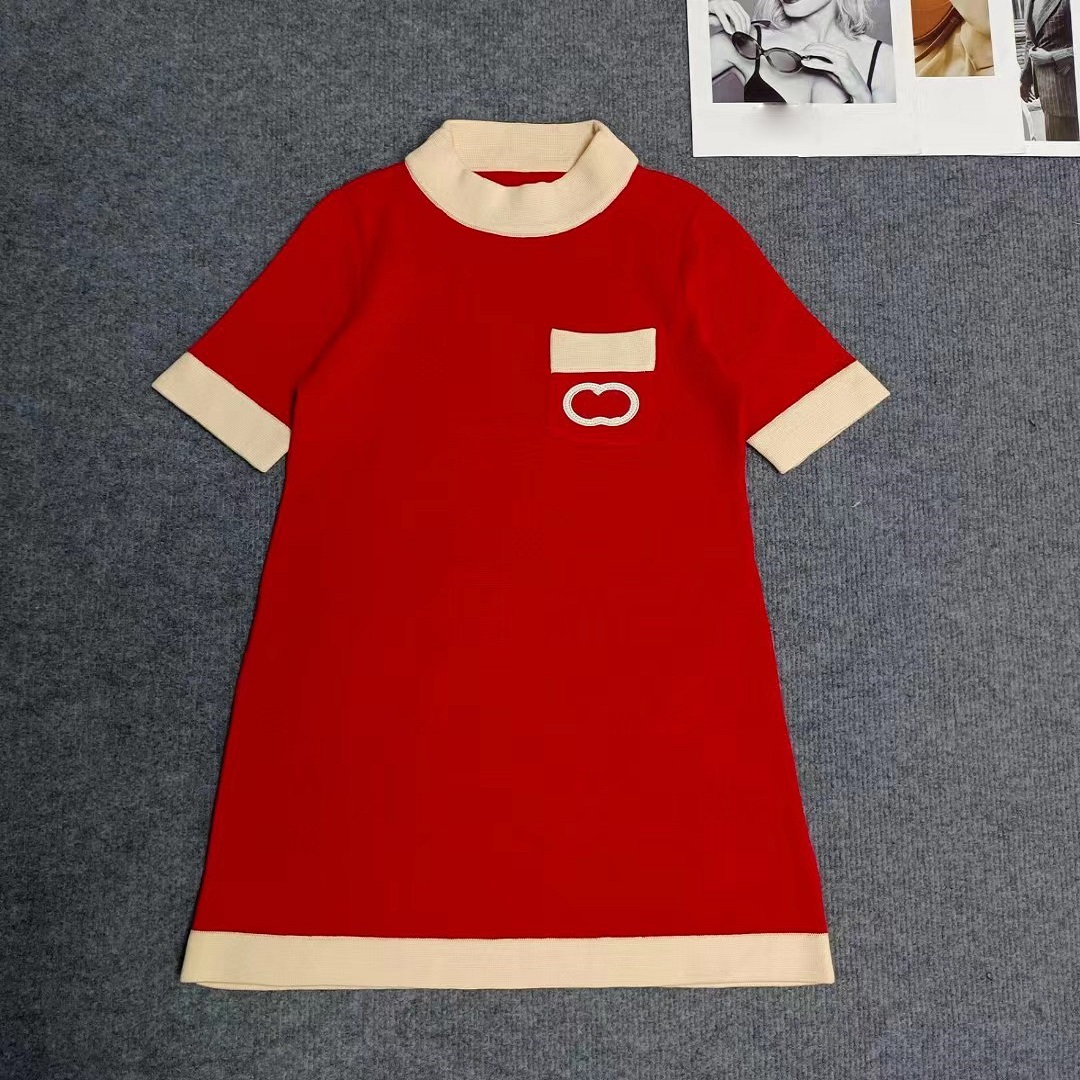 Women's Dresses Designer Dress Summer New Round Neck Pocket Letter Pattern Knitted Fabric Short Sleeve Dress