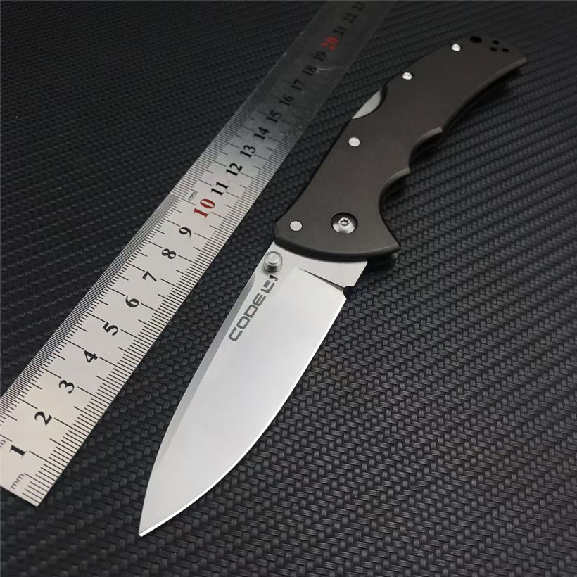 Co1d Steel Code 4 Knife 58PS Spear Point Folding Knife 3.5" S35VN Satin Plain Blade Aluminum Handles outdoor EDC Pocket Knives