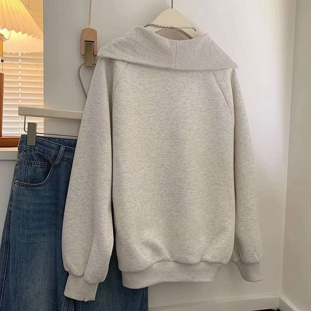 coat trapstar Veet Gray Hoodie Women with Half Zippered Collar A New Korean Loose Oversized Jacket for Autumn and Winter 2023