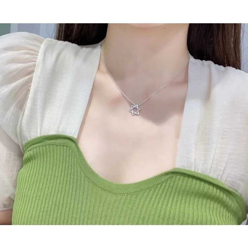 2024 Designer Hexagram halsband T Family Girl David Star Platinum Pure Silver 925 Pendant Collar Chain Hexagonal personlighet